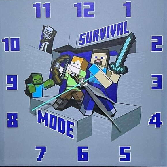 Minecraft Wall Clock Analog Quartz Battery Operate Gamer Gift 11 In Square Gray - Picture 4 of 16